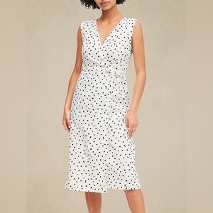 Banana Republic White & Black Polka Dot Midi Dress / Size 6